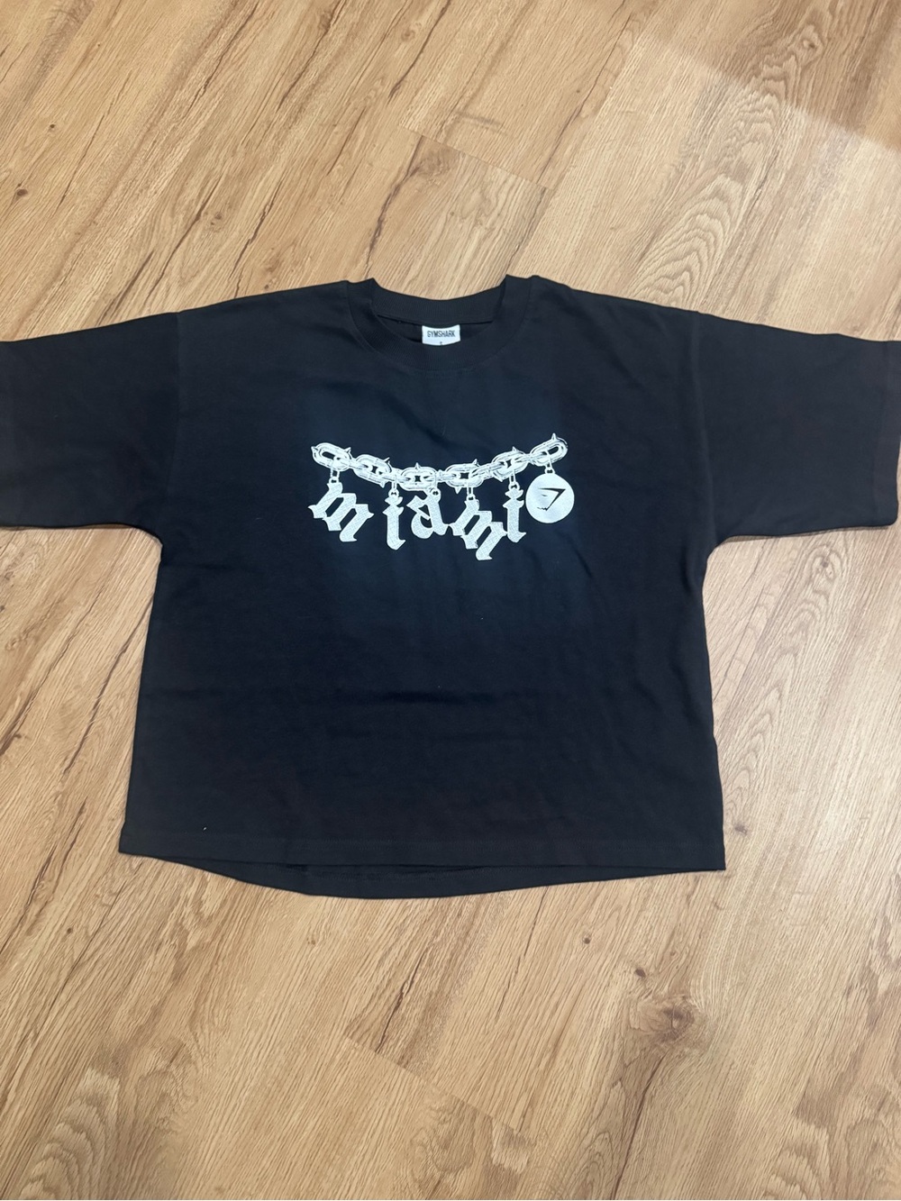 Gymshark Black Tee with White 'miami Chain Graphic
